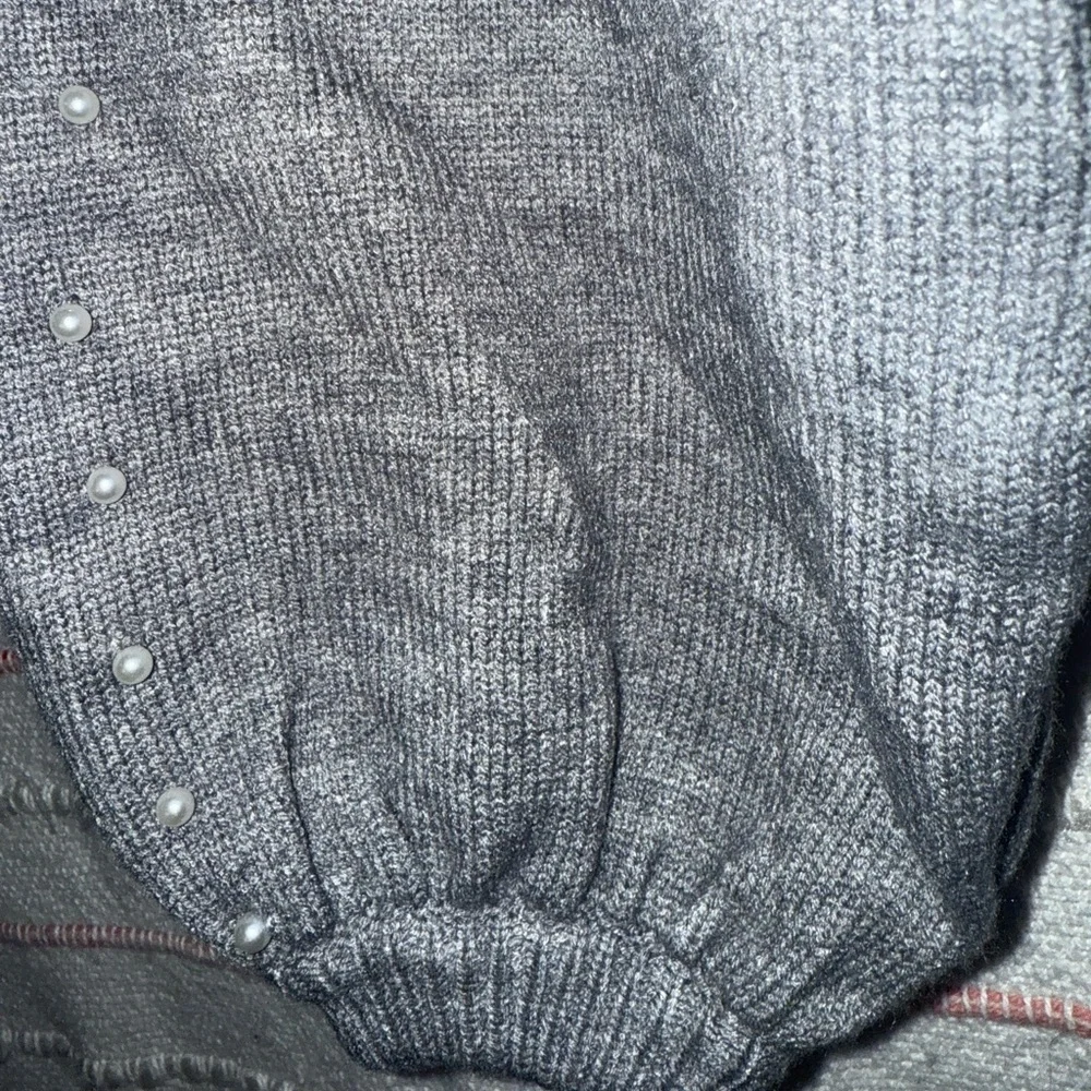 POL Gray Pearl-Studded‎ Turtleneck Sweater